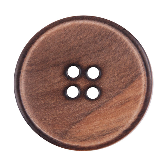 Brown wood-grain effect button with a darker rim