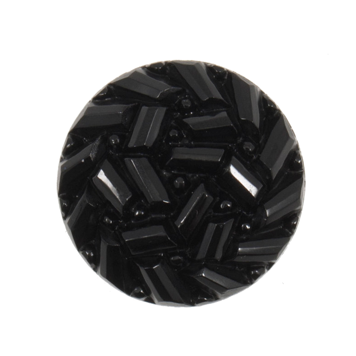 Glossy black button with a raised baguette-style pattern