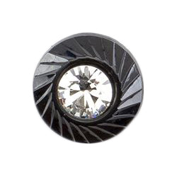 Black button with a swirled rim and clear diamante centre