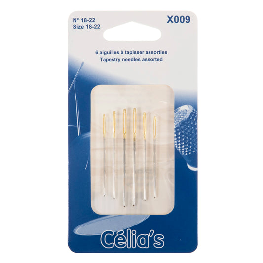 Pack of 6 tapestry needles on blue Celia's card