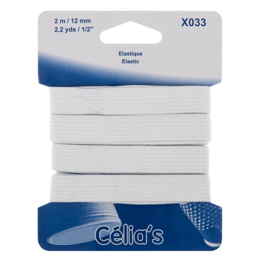 Card of white 12mm woven elastic