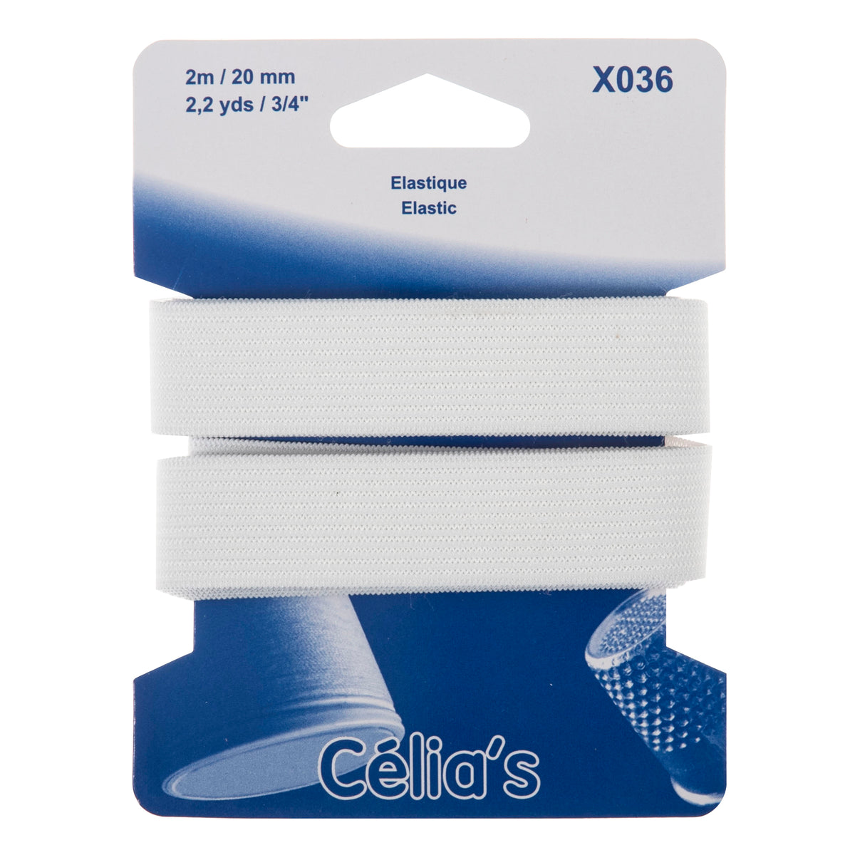 Card of white 20mm elastic