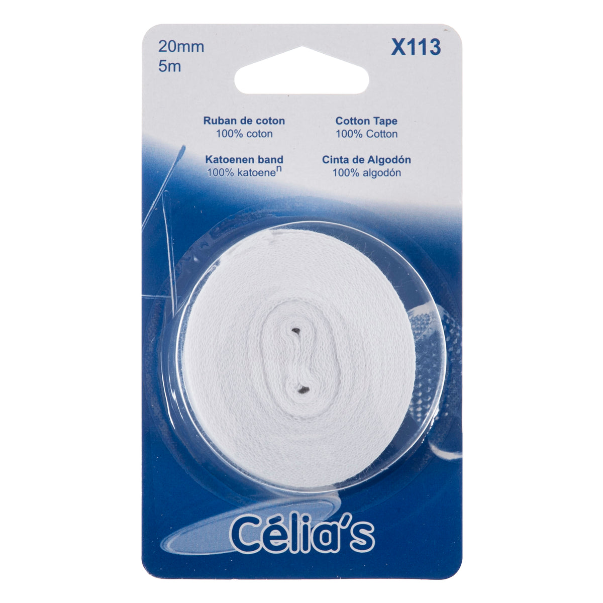 Roll of white cotton tape on a card