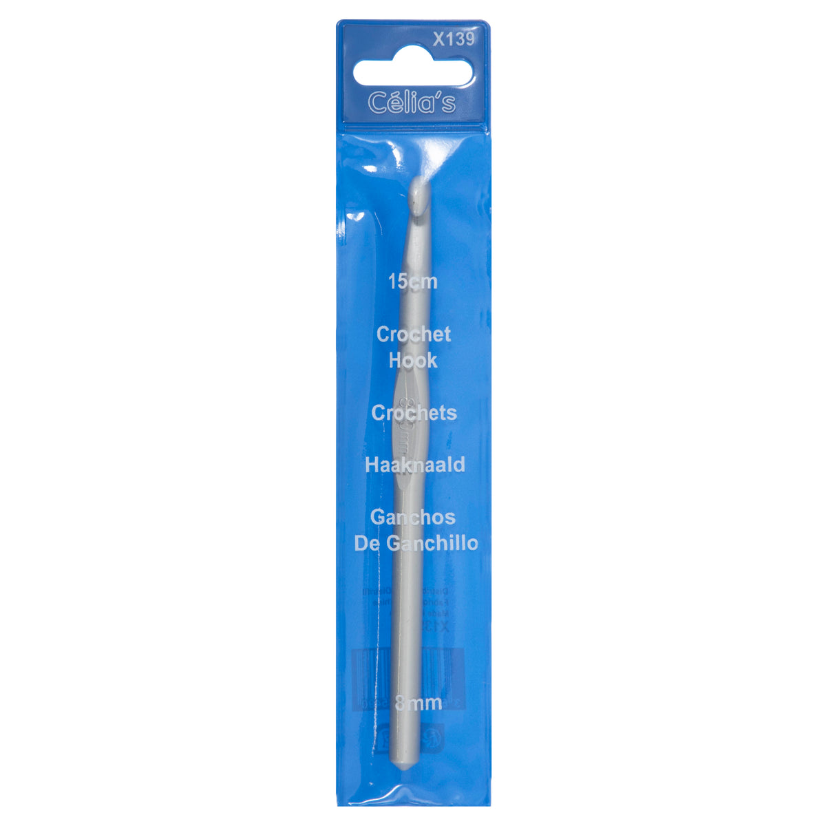 8mm Plastic crochet hook in a blue pack