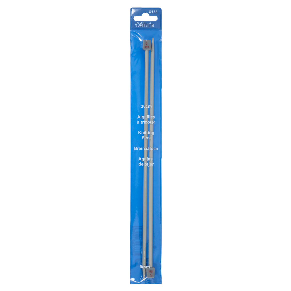 Pair of 5mm single-ended knitting needles, 30cm long