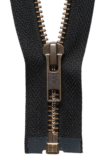 Black YKK metal tooth open end zip, 71cm