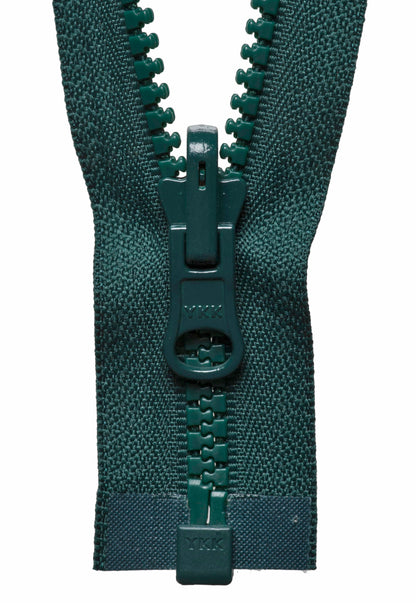 Forest Green YKK Vislon reversible open end zip with chunky plastic teeth