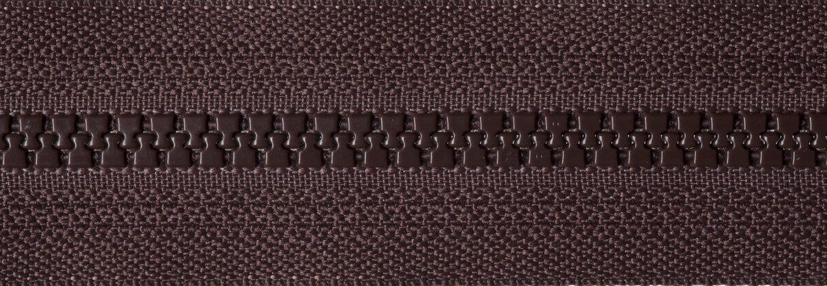 Brown YKK Vislon reversible open end zip with chunky plastic teeth