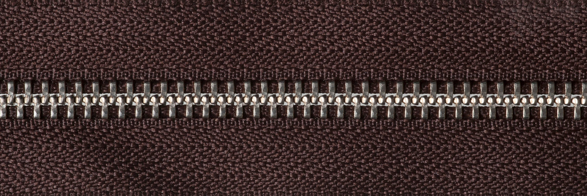 Brown YKK nickel free metal open end zip, 41cm