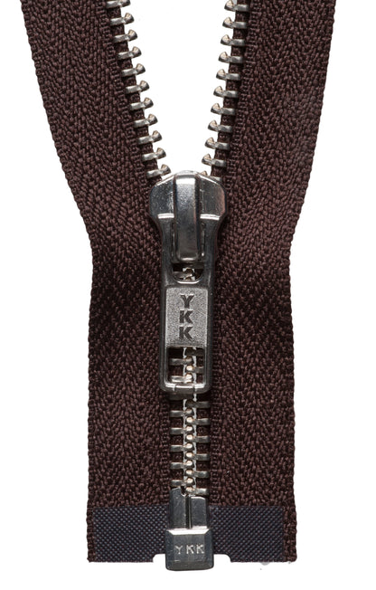 Brown YKK nickel free metal open end zip, 41cm