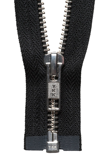 Black YKK nickel free metal open end zip, 41cm