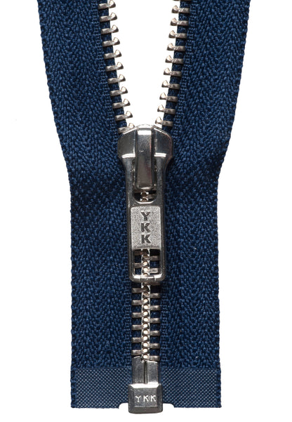Navy YKK nickel free metal open end zip, 41cm
