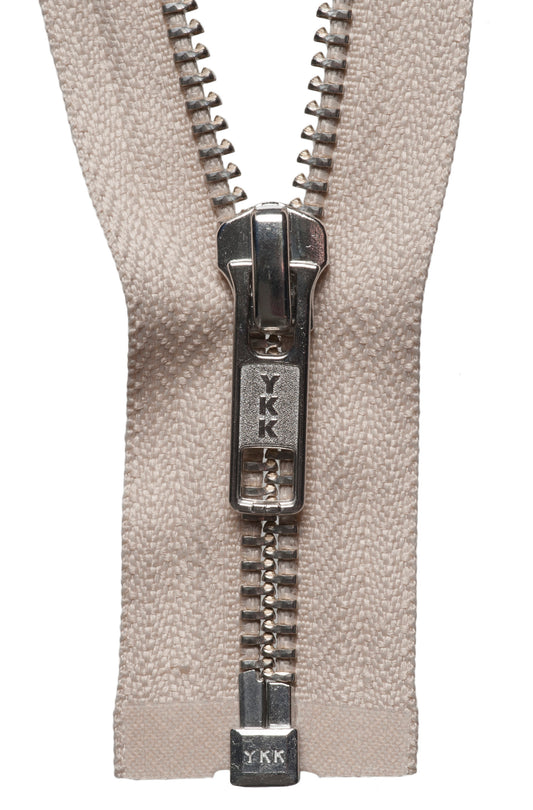 Beige YKK nickel free metal open end zip, 51cm