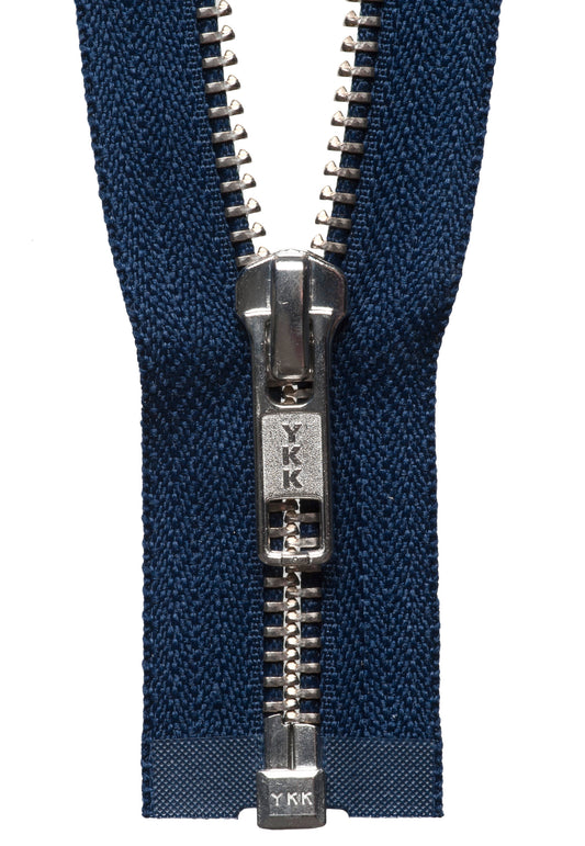 Navy YKK nickel free metal open end zip, 51cm