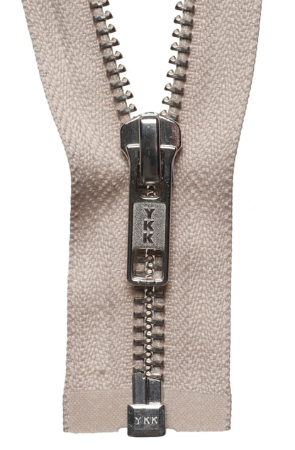 Beige YKK nickel free metal open end zip, 71cm