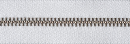 White YKK nickel free metal open end zip