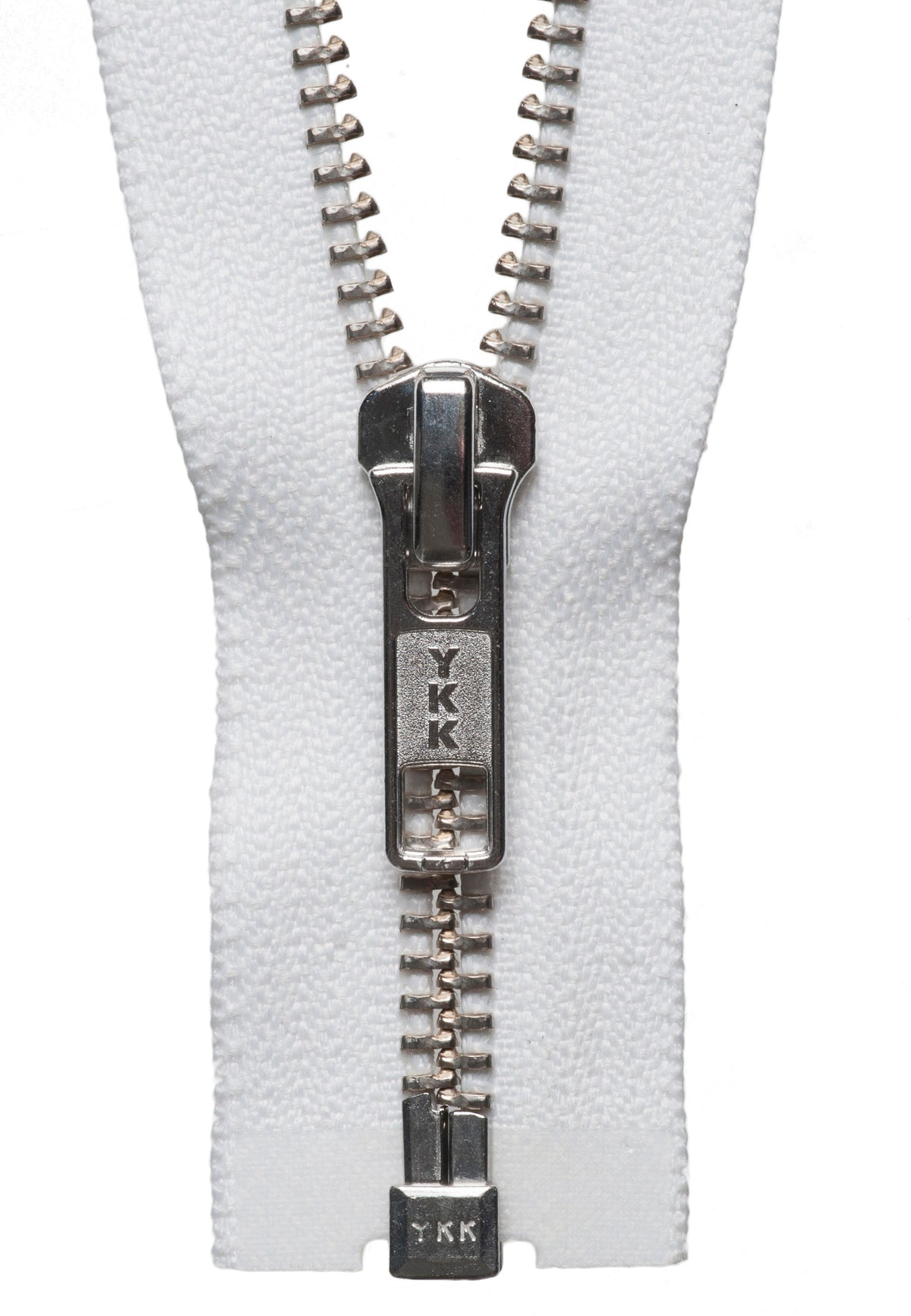 White YKK nickel free metal open end zip