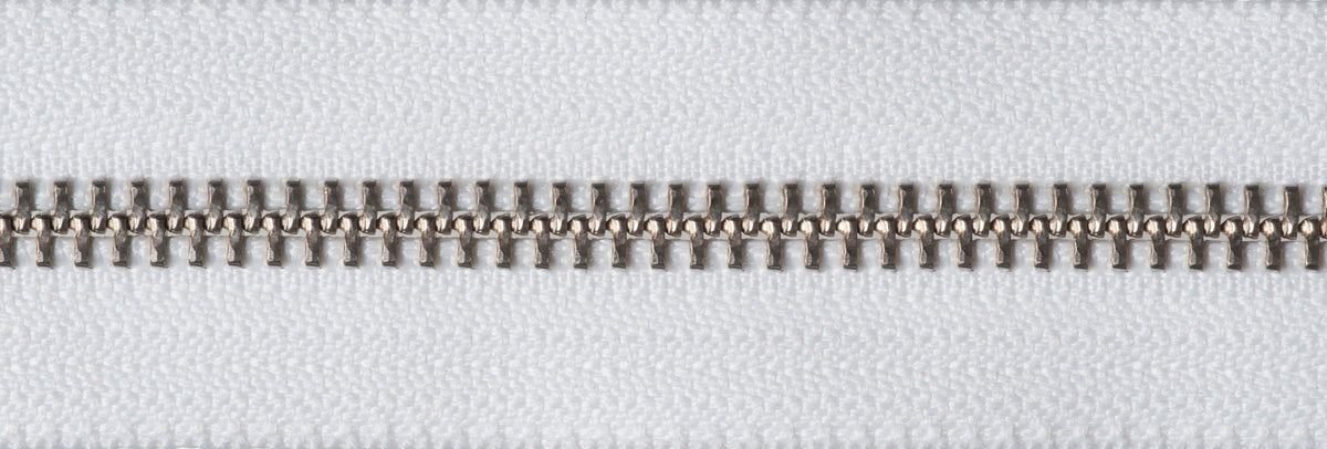 White YKK nickel free metal open end zip, 81cm