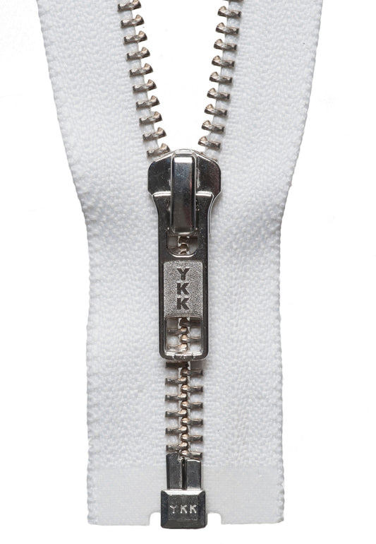 White YKK nickel free metal open end zip, 81cm