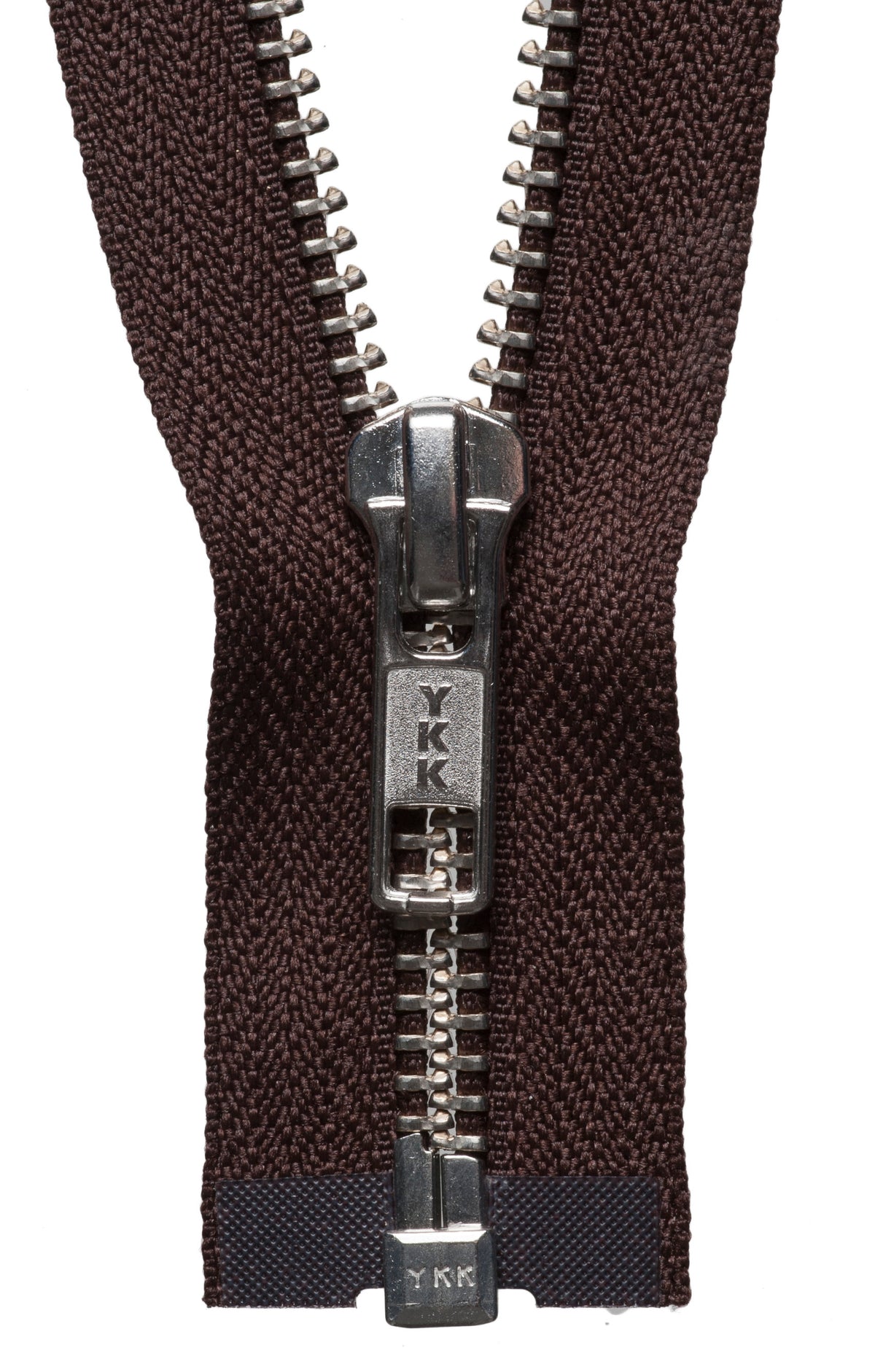 Brown YKK nickel free metal open end zip, 81cm