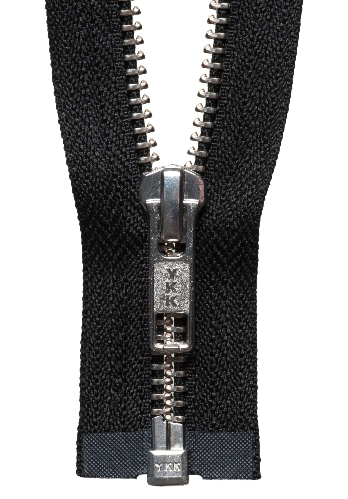 Black YKK nickel free metal open end zip, 81cm