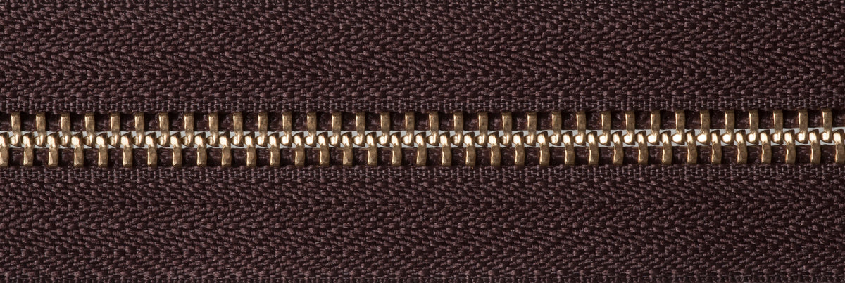 Brown YKK brass metal open end zip