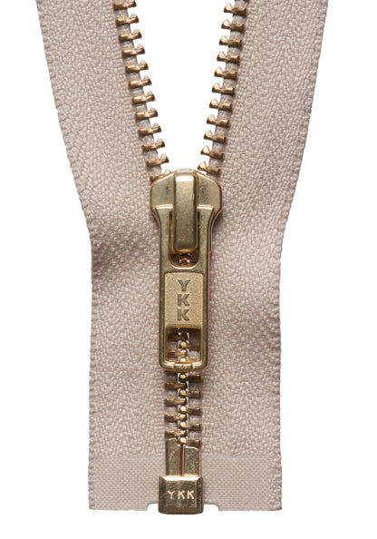 Beige YKK brass metal open end zip