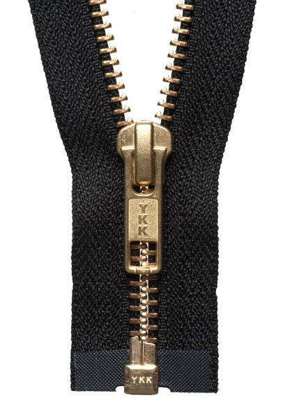 Black YKK brass metal open end zip