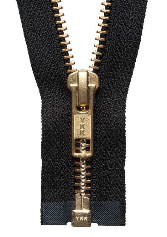 Black YKK brass metal open end zip, 41cm