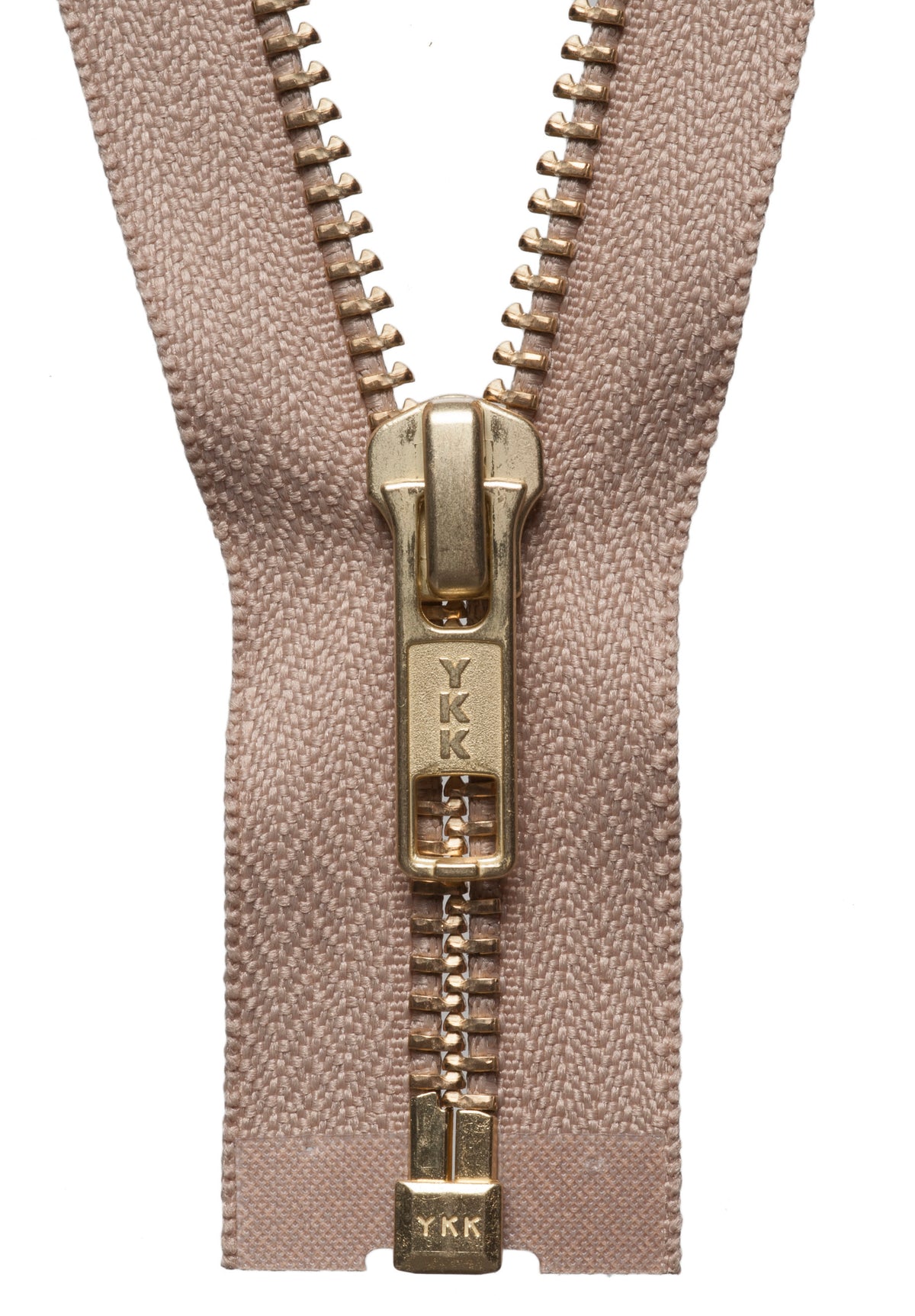 Fawn YKK brass metal open end zip, 61cm