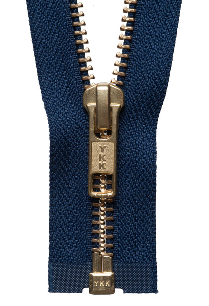 Navy YKK brass metal open end zip, 61cm