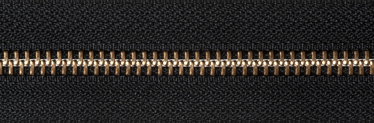 Black YKK brass metal open end zip, 71cm