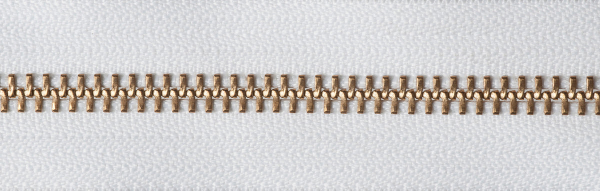 White YKK brass metal open end zip, 81cm