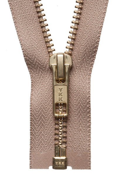 Fawn YKK brass metal open end zip, 81cm