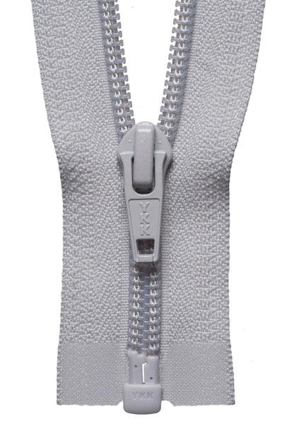 Silver YKK nylon open end zip, 30cm long
