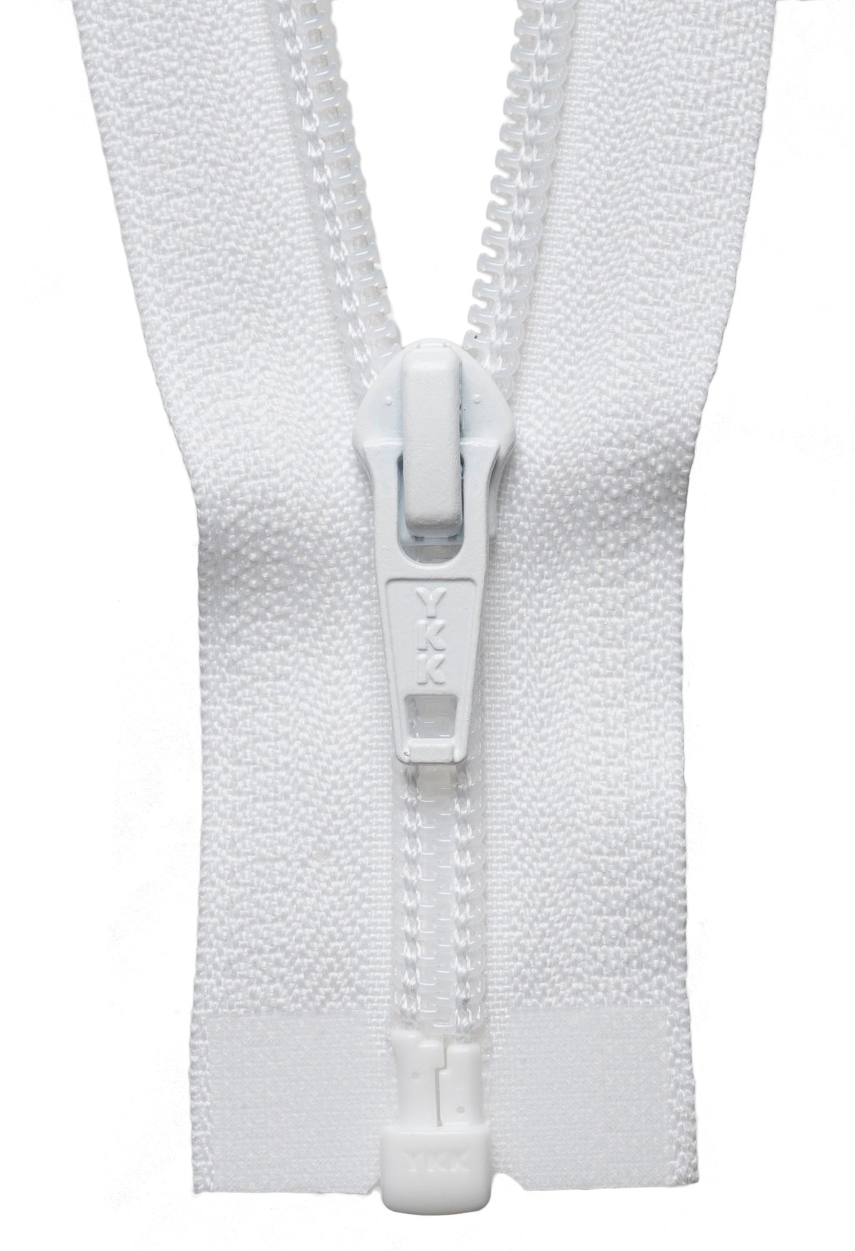 White YKK open end nylon zip, 61cm