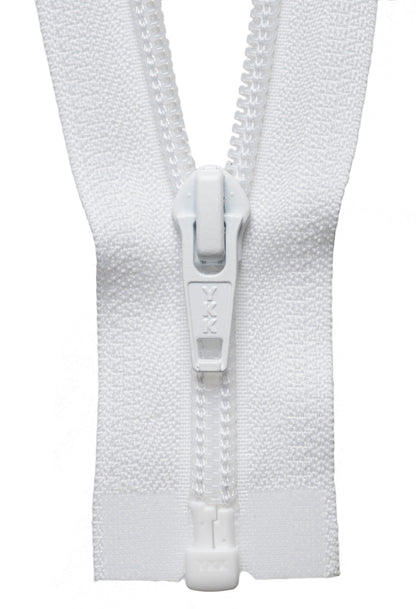 White YKK open end nylon zip, 66cm