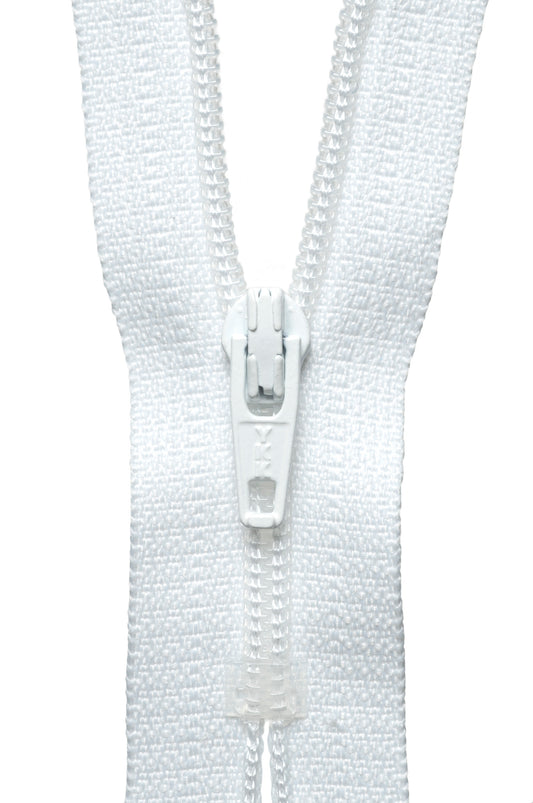 White YKK nylon coil dress zip, 41cm