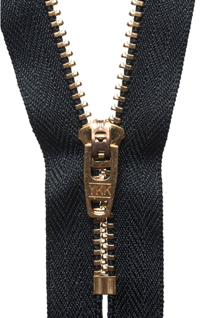YKK brass jeans zip with black tape, 10cm