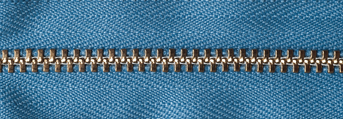 YKK brass jeans zip with airforce blue tape, 13cm