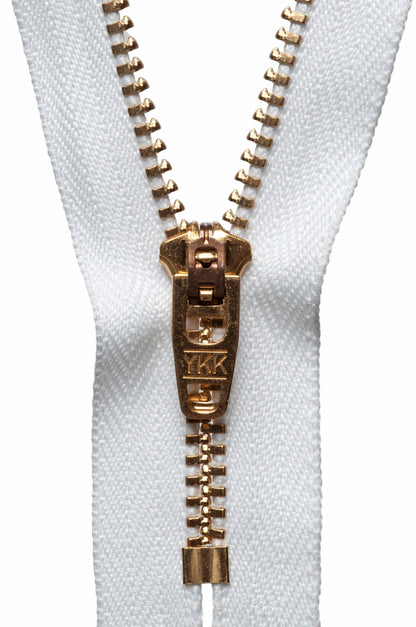 YKK brass jeans zip with white tape, 13cm