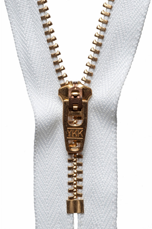 YKK brass jeans zip with white tape, 13cm