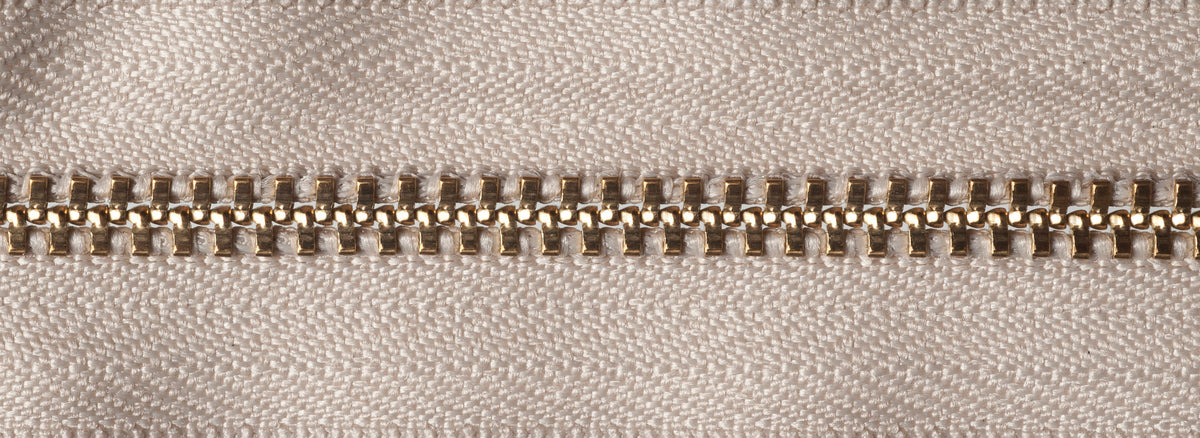 YKK brass jeans zip with beige tape, 13cm