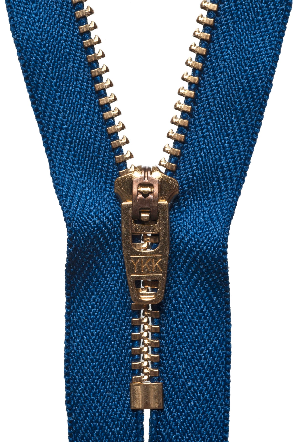 YKK brass jeans zip with royal blue tape, 15cm