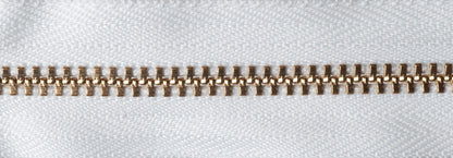 YKK brass jeans zip with white tape, 15cm