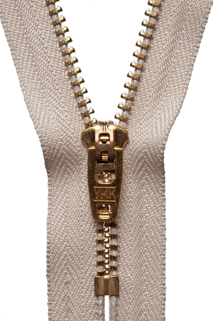 YKK brass jeans zip with beige tape, 15cm