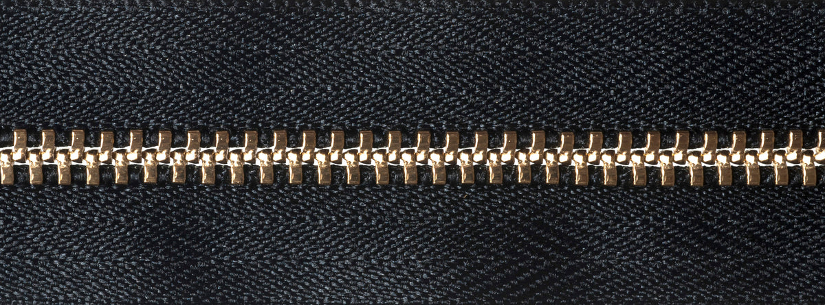 YKK brass jeans zip with black tape, 20cm