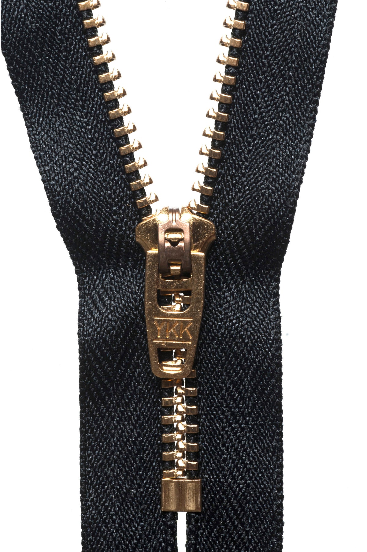 YKK brass jeans zip with black tape, 20cm