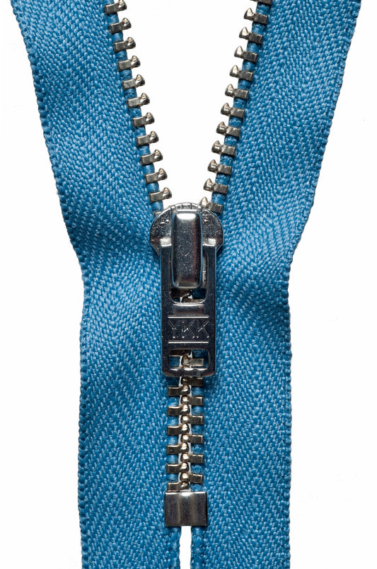 YKK metal trouser zip with airforce blue tape, 15cm