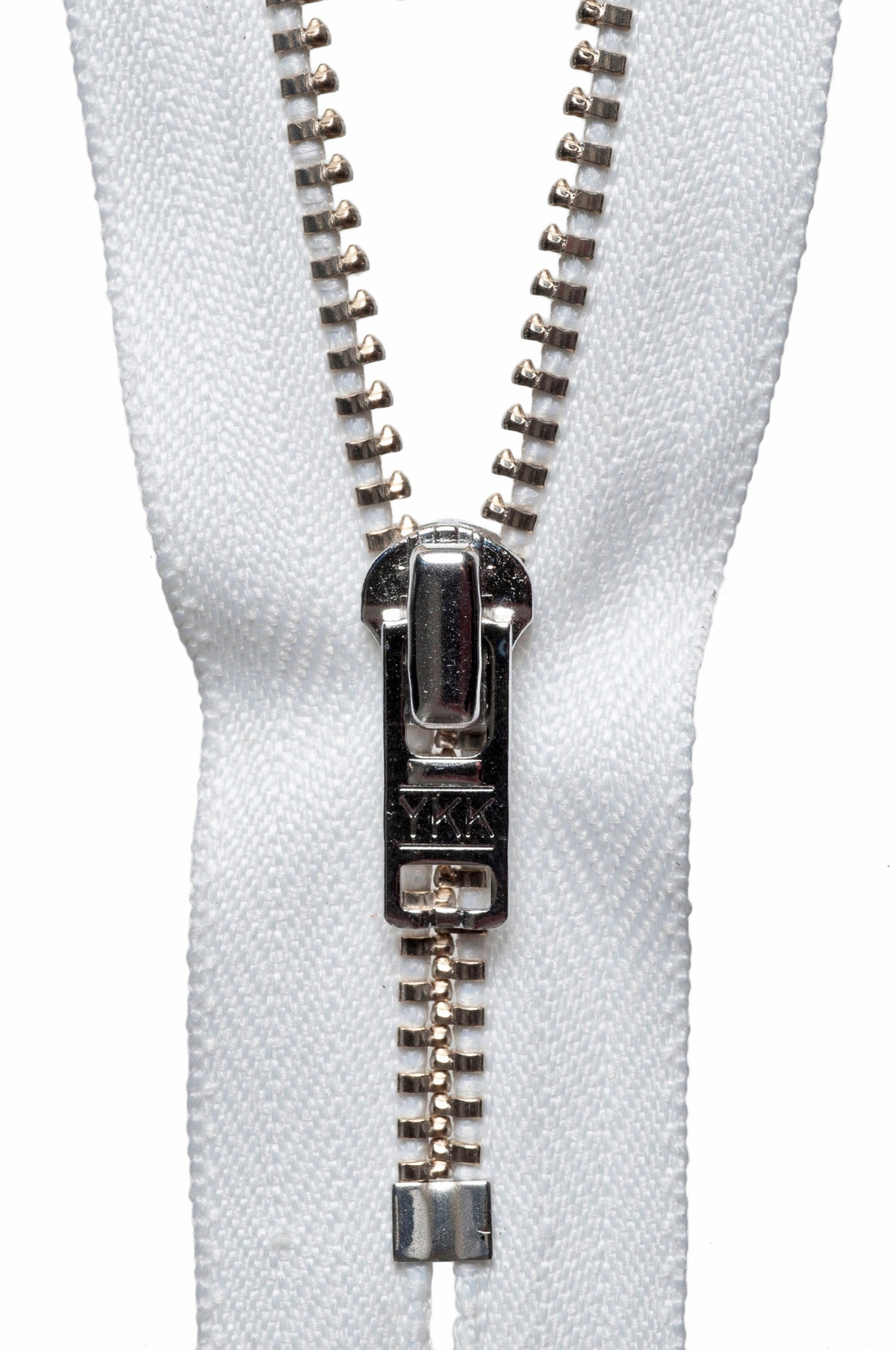 YKK metal trouser zip with white tape, 15cm
